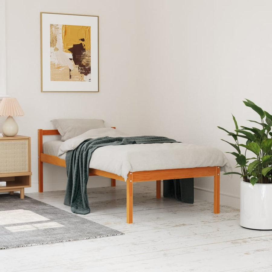 Seniorenbed massief grenenhout wasbruin 90x200 cm