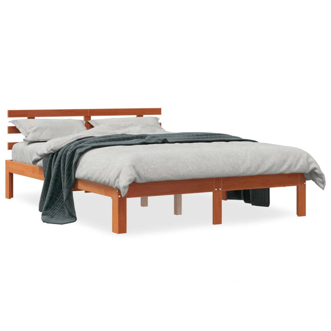 Bedframe met hoofdbord massief grenenhout wasbruin 120x190 cm 120 x 190 cm Bruin