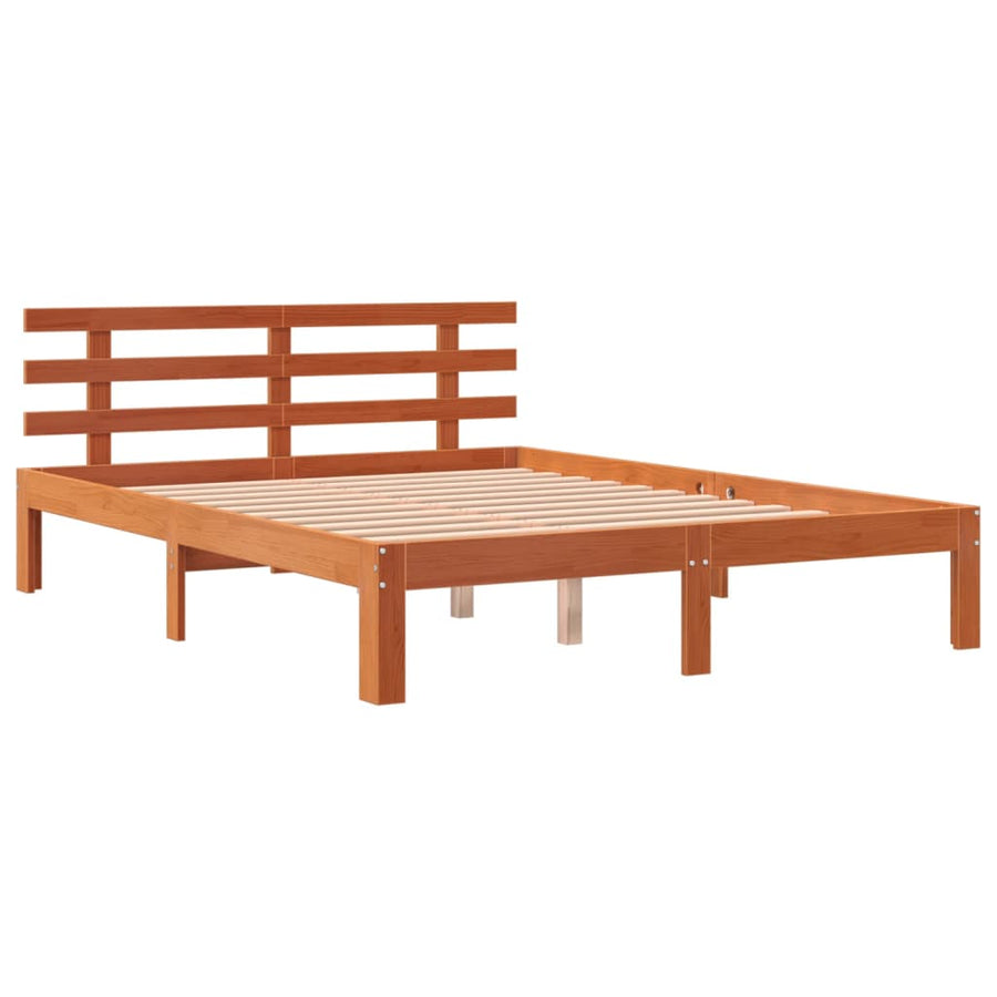 Bedframe Met Hoofdbord Massief Grenenhout Was Bruin 140 x 190 cm