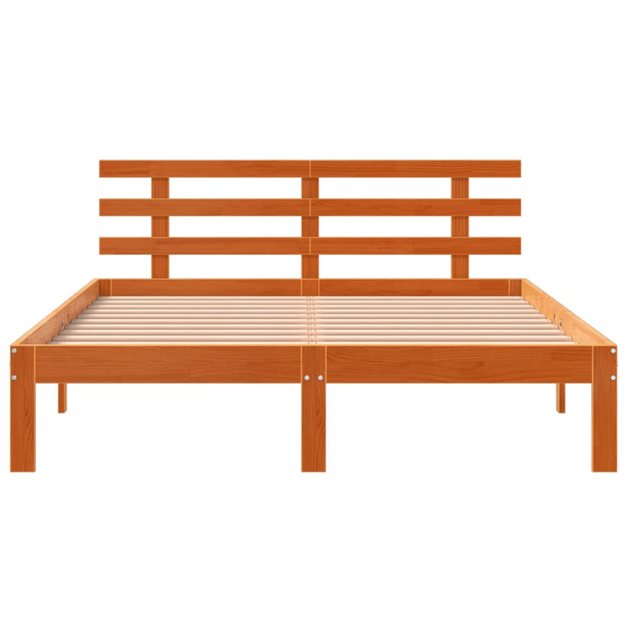 Bedframe Met Hoofdbord Massief Grenenhout Was Bruin 140 x 190 cm