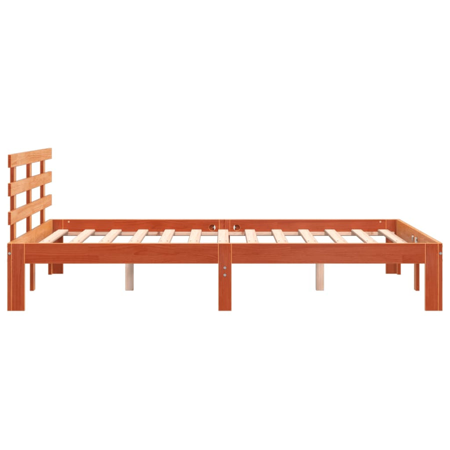 Bedframe Met Hoofdbord Massief Grenenhout Was Bruin 140 x 190 cm