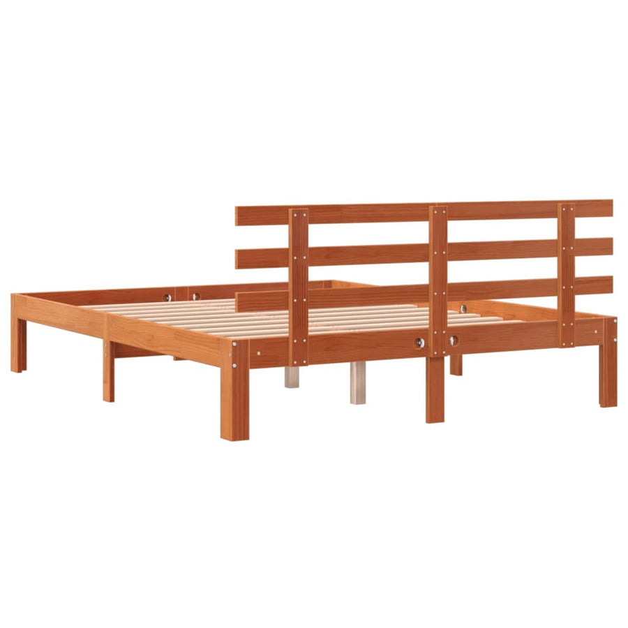 Bedframe Met Hoofdbord Massief Grenenhout Was Bruin 140 x 190 cm