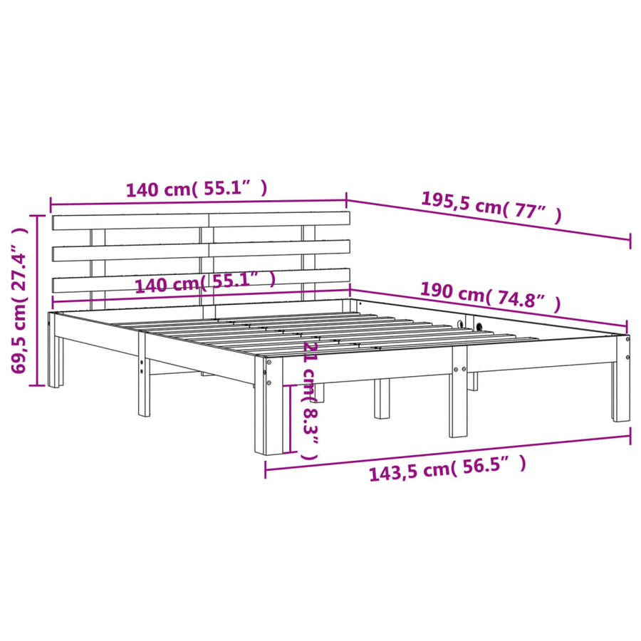 Bedframe Met Hoofdbord Massief Grenenhout Was Bruin 140 x 190 cm