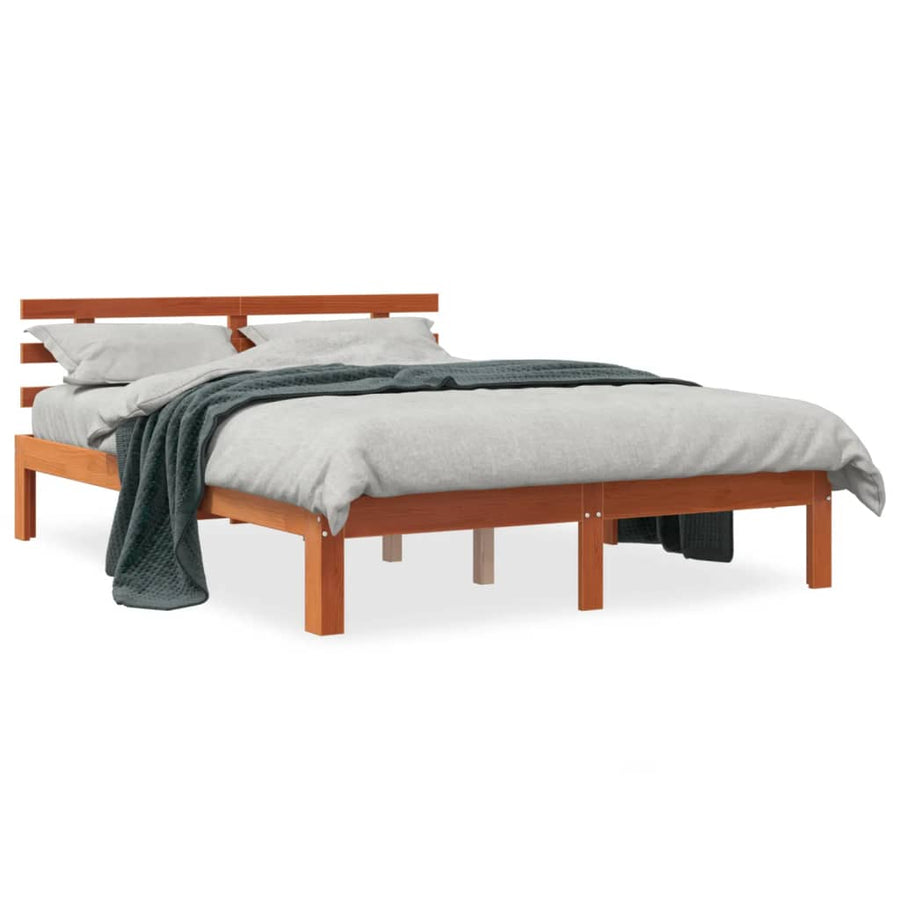 Bedframe Met Hoofdbord Massief Grenenhout Was Bruin 140 x 190 cm