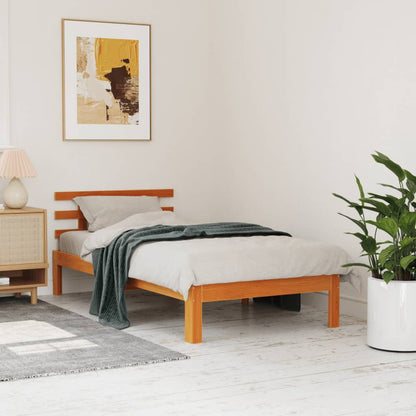 Bedframe Met Hoofdbord Massief Grenenhout Was Bruin 100 x 200 cm
