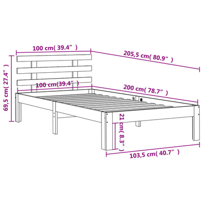 Bedframe Met Hoofdbord Massief Grenenhout Was Bruin 100 x 200 cm
