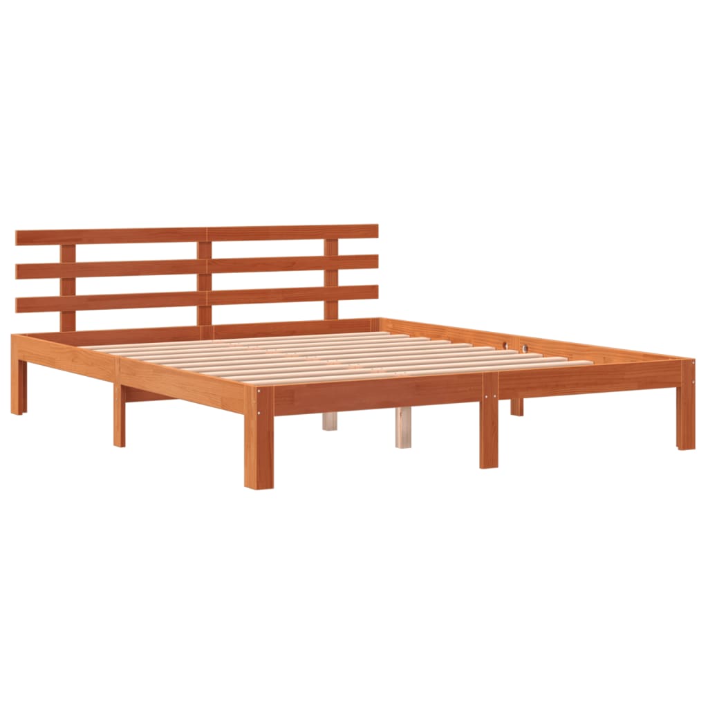 Bedframe Met Hoofdbord Massief Grenenhout Was Bruin 150 x 200 cm