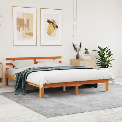 Bedframe Met Hoofdbord Massief Grenenhout Was Bruin 150 x 200 cm