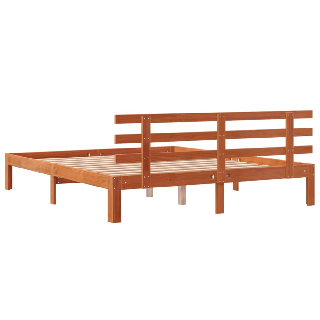 Bedframe Met Hoofdbord Massief Grenenhout Was Bruin 150 x 200 cm