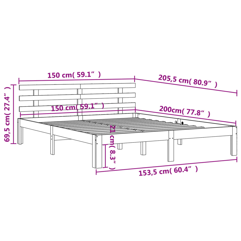 Bedframe Met Hoofdbord Massief Grenenhout Was Bruin 150 x 200 cm