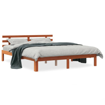 Bedframe Met Hoofdbord Massief Grenenhout Was Bruin 150 x 200 cm