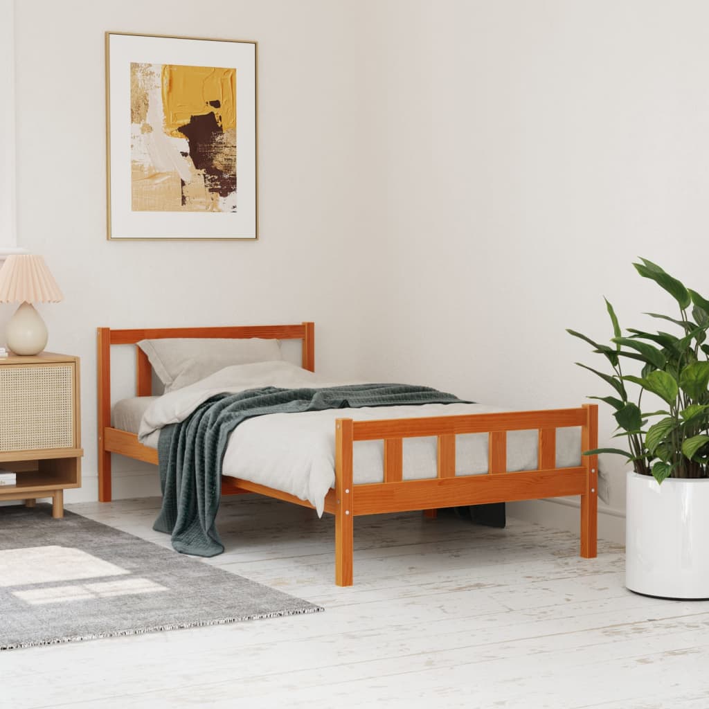 Bedframe Met Hoofdbord Massief Grenenhout Was Bruin 75 x 190 cm