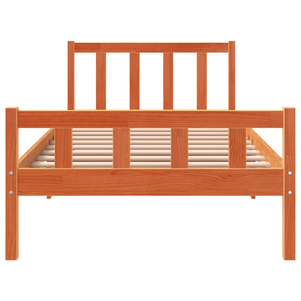 Bedframe Met Hoofdbord Massief Grenenhout Was Bruin 75 x 190 cm