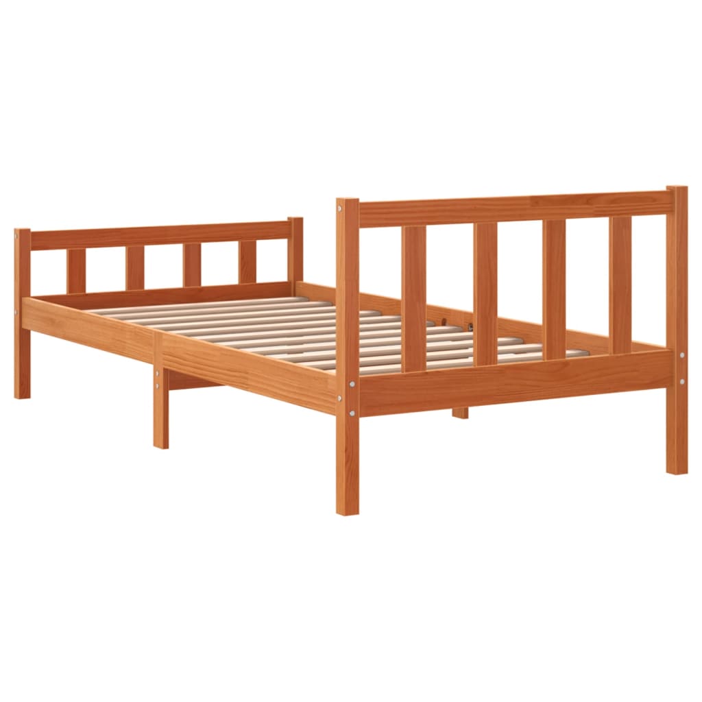 Bedframe Met Hoofdbord Massief Grenenhout Was Bruin 75 x 190 cm