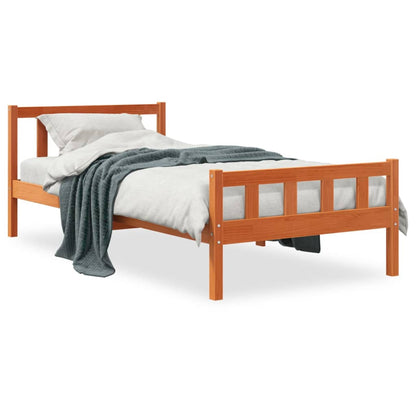 Bedframe Met Hoofdbord Massief Grenenhout Was Bruin 75 x 190 cm
