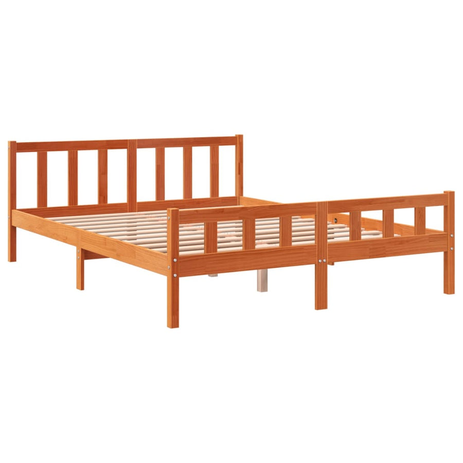 Bedframe met hoofdbord massief grenenhout wasbruin 150x200 cm 150 x 200 cm Bruin