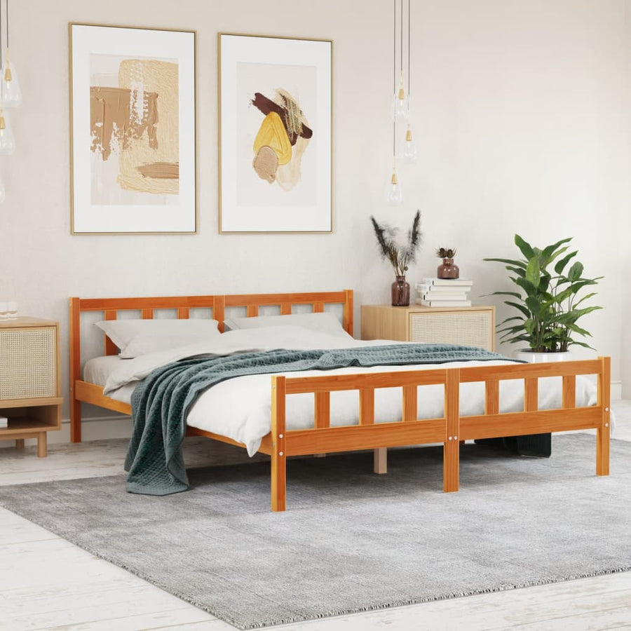 Bedframe met hoofdbord massief grenenhout wasbruin 150x200 cm 150 x 200 cm Bruin