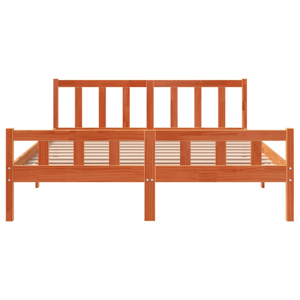 Bedframe met hoofdbord massief grenenhout wasbruin 150x200 cm 150 x 200 cm Bruin