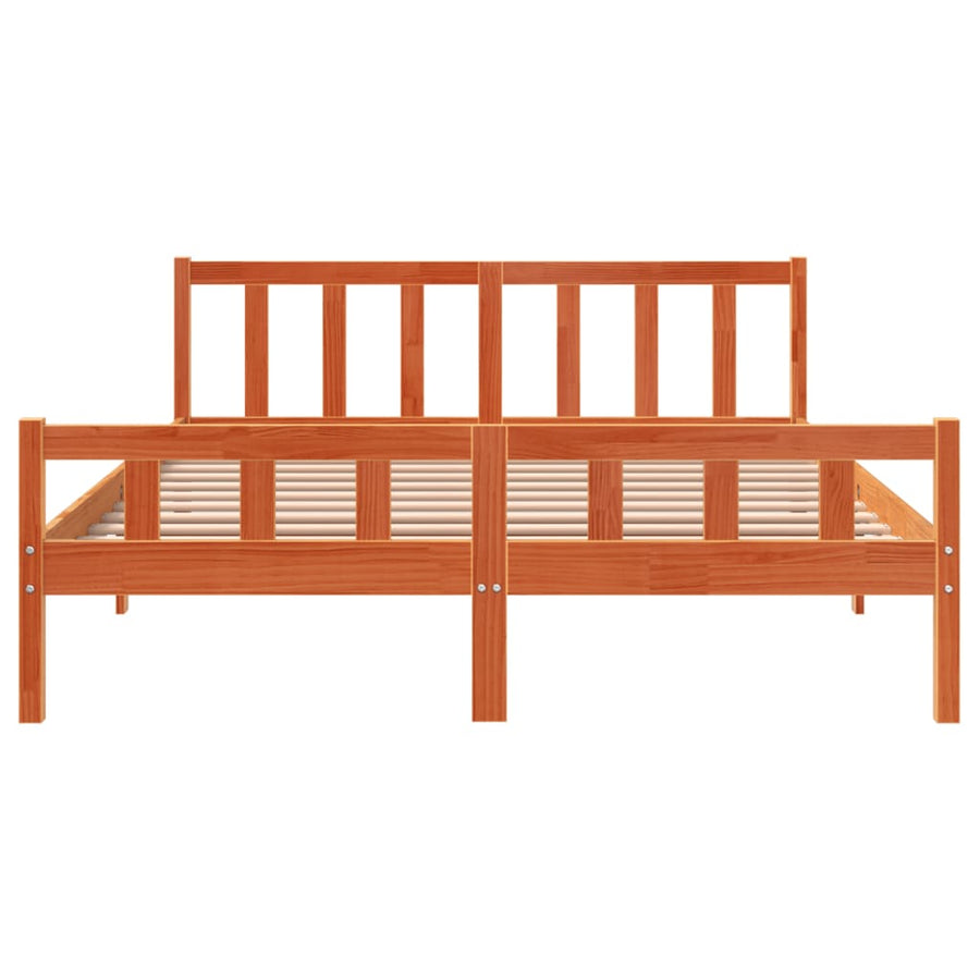 Bedframe met hoofdbord massief grenenhout wasbruin 150x200 cm 150 x 200 cm Bruin