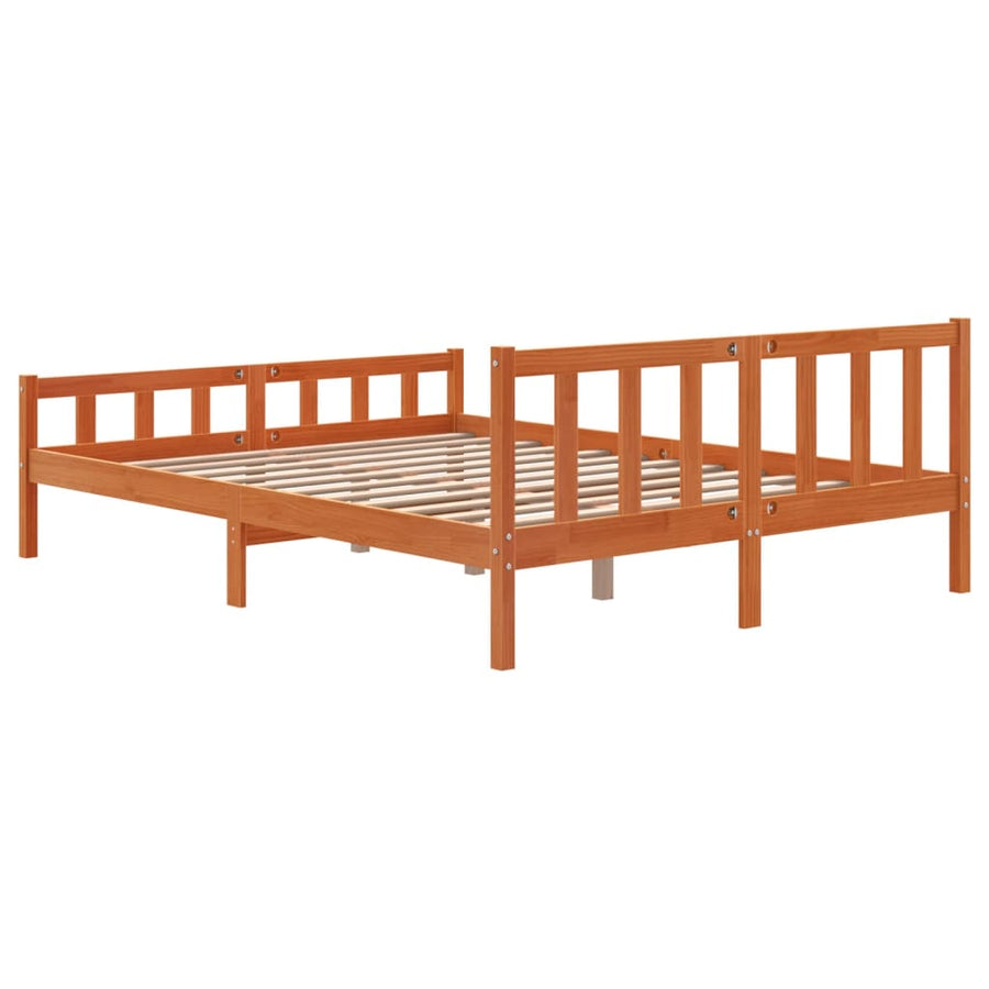 Bedframe met hoofdbord massief grenenhout wasbruin 150x200 cm 150 x 200 cm Bruin