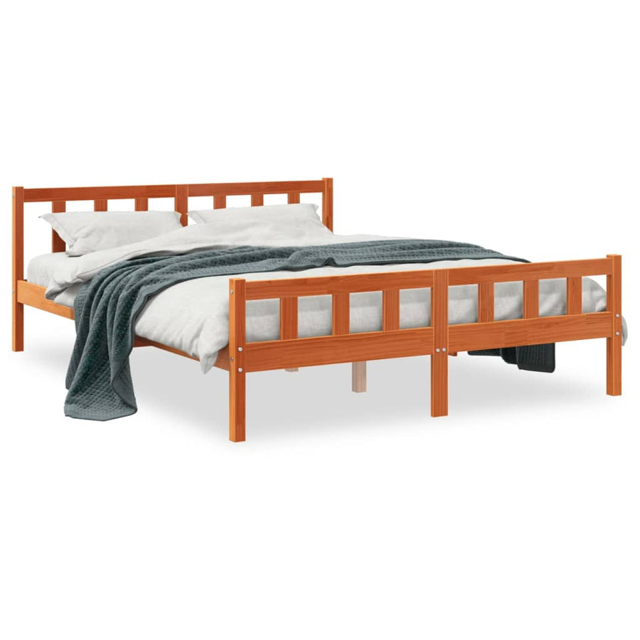 Bedframe met hoofdbord massief grenenhout wasbruin 150x200 cm 150 x 200 cm Bruin
