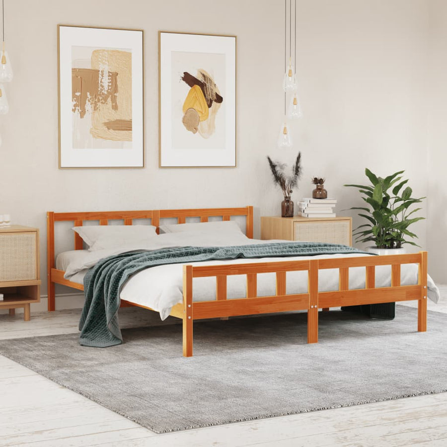 Bedframe Met Hoofdbord Massief Grenenhout Was 160 x 200 cm Bruin