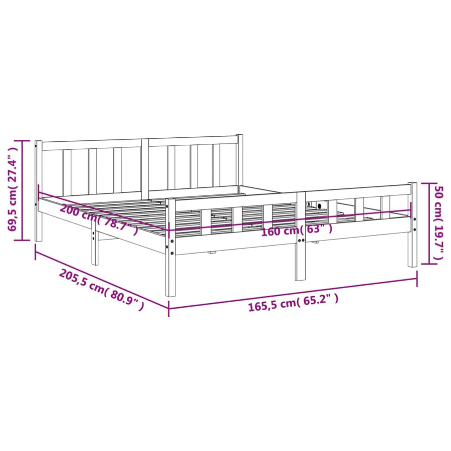 Bedframe Met Hoofdbord Massief Grenenhout Was 160 x 200 cm Bruin