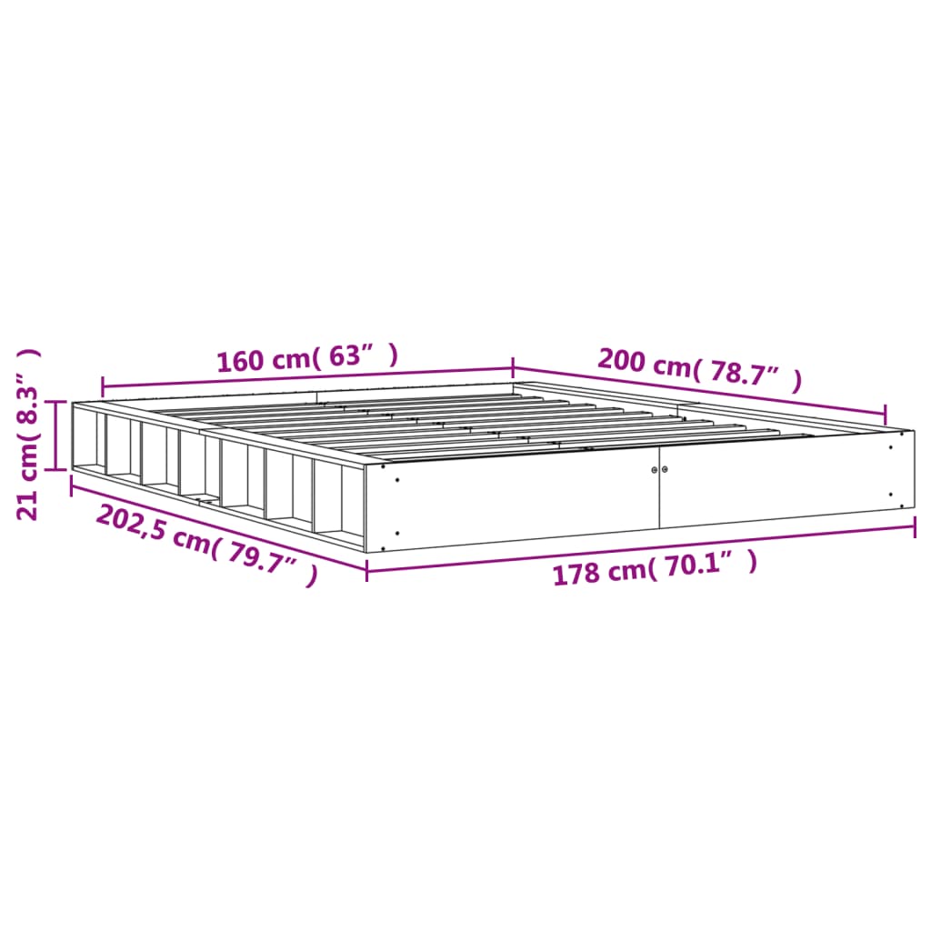 Bedframe Massief Grenenhout Wasbruin 160X200 Cm
