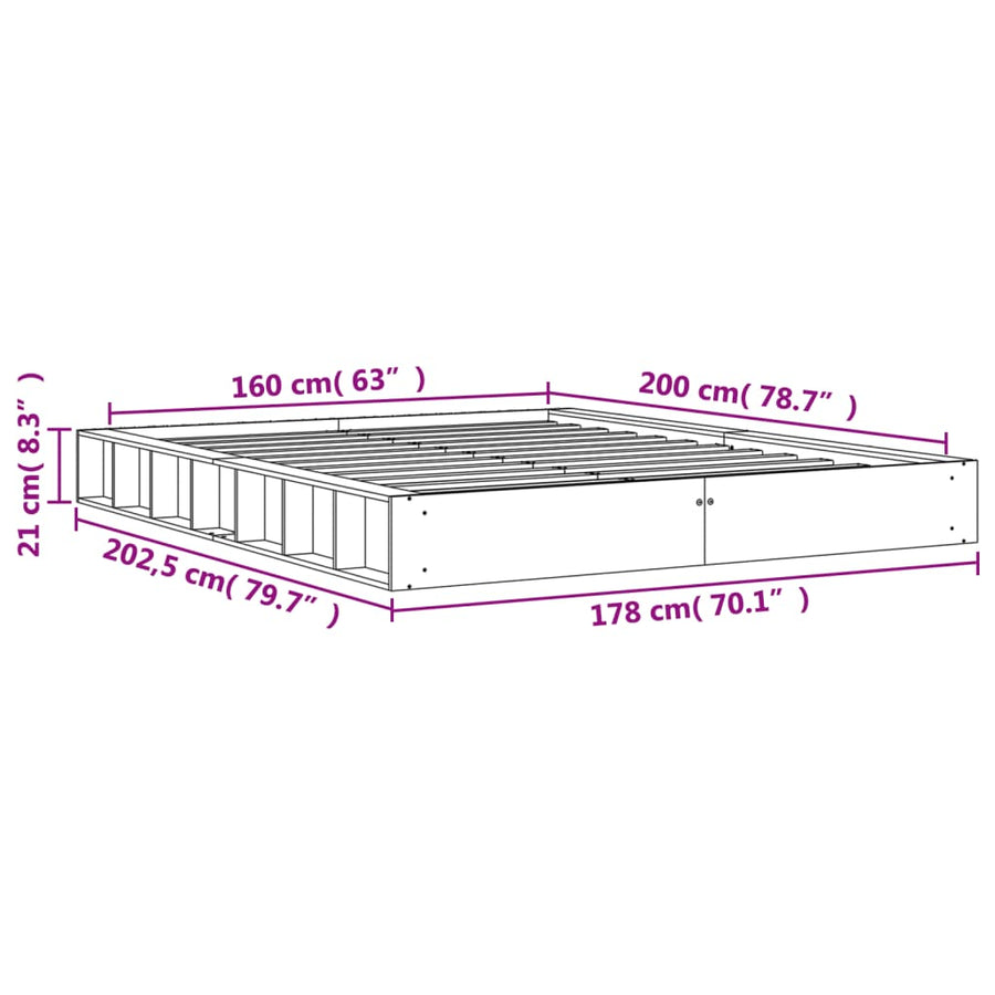 Bedframe Massief Grenenhout Wasbruin 160X200 Cm