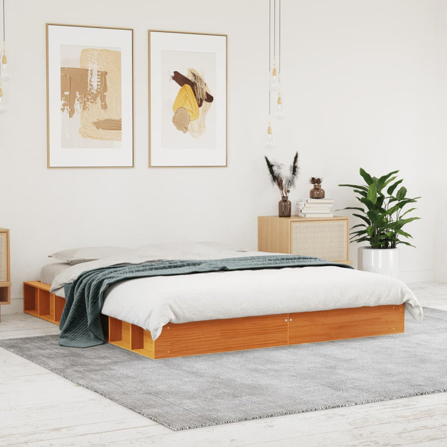 Bedframe Massief Grenenhout Wasbruin 150X200 Cm