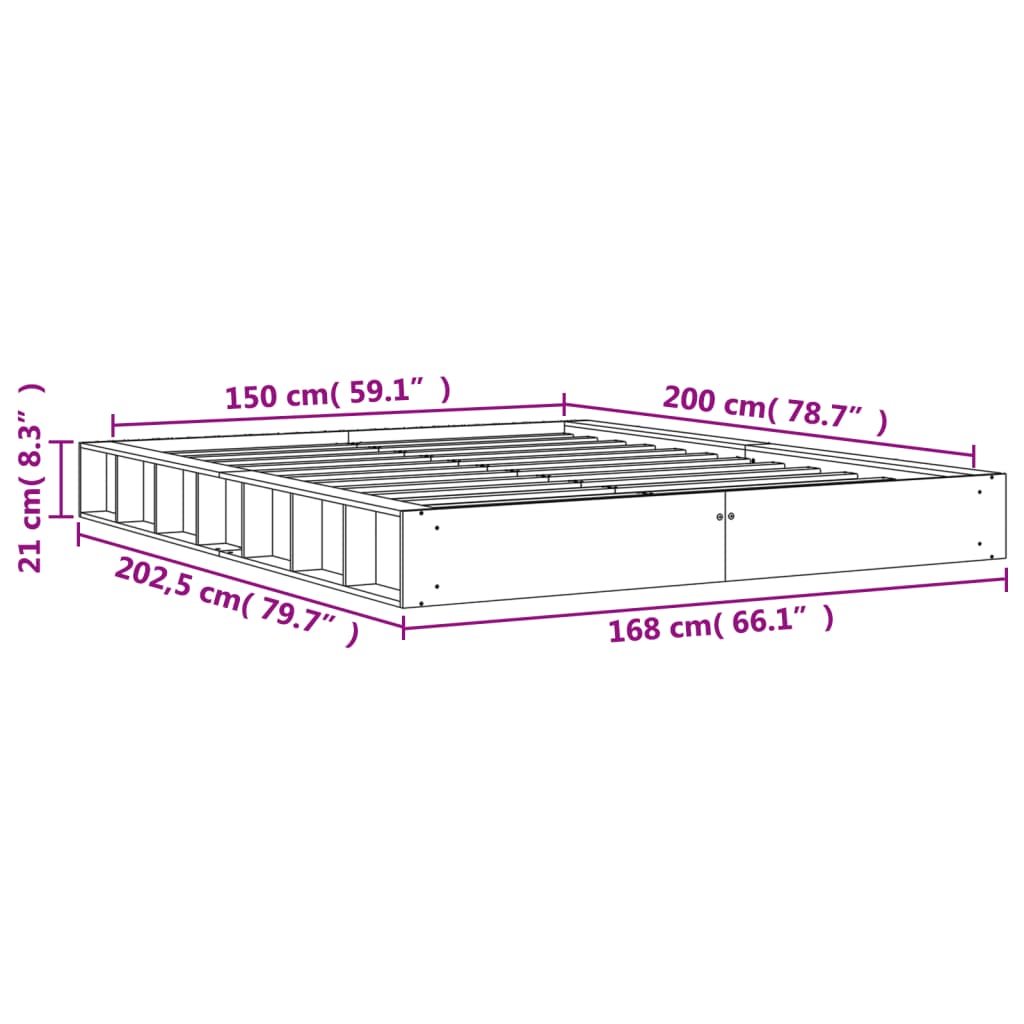 Bedframe Massief Grenenhout Wasbruin 150X200 Cm