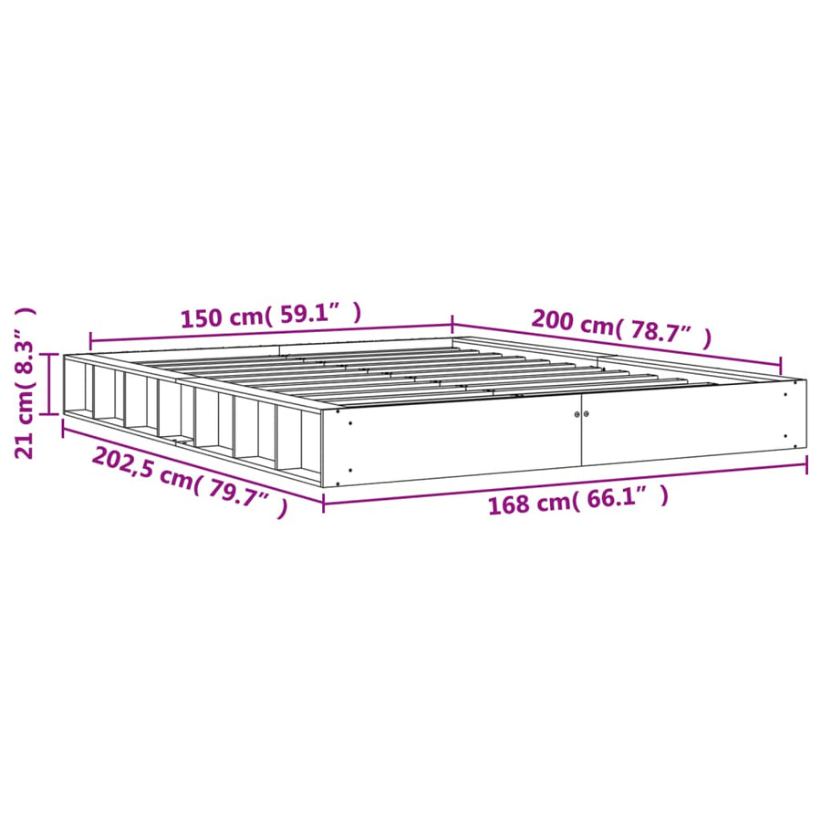 Bedframe Massief Grenenhout Wasbruin 150X200 Cm