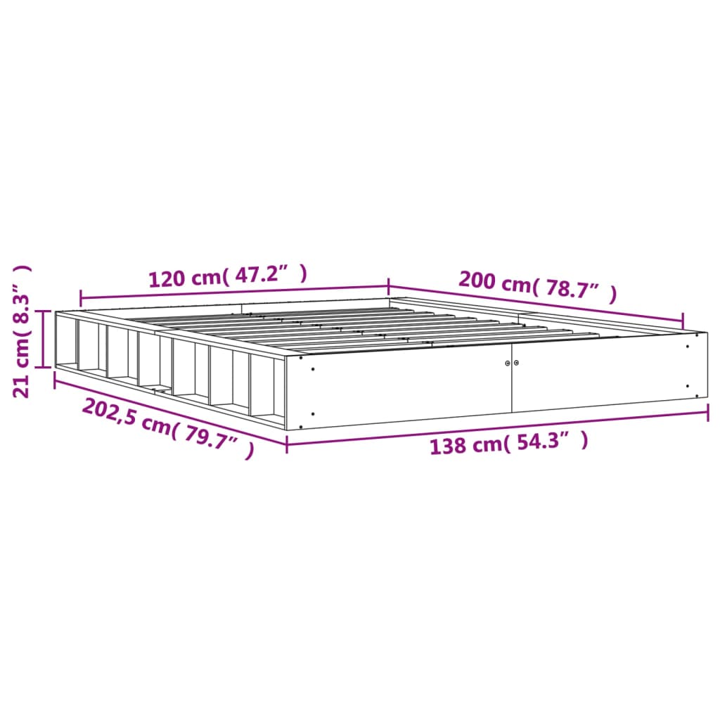 Bedframe Massief Grenenhout Wasbruin 120X200 Cm