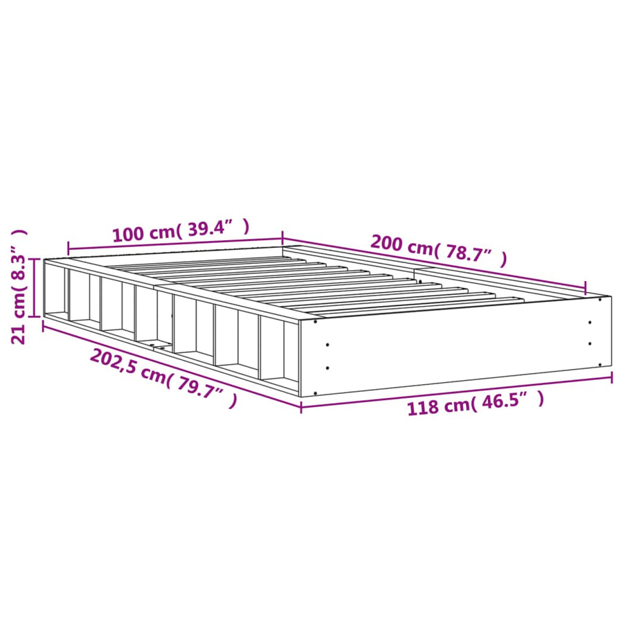 Bedframe Massief Grenenhout Wasbruin 100X200 Cm