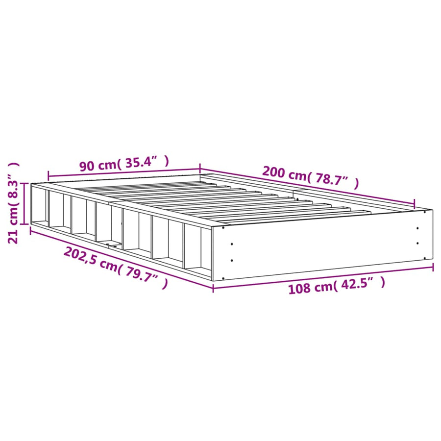 Bedframe Massief Grenenhout Wasbruin 90X200 Cm