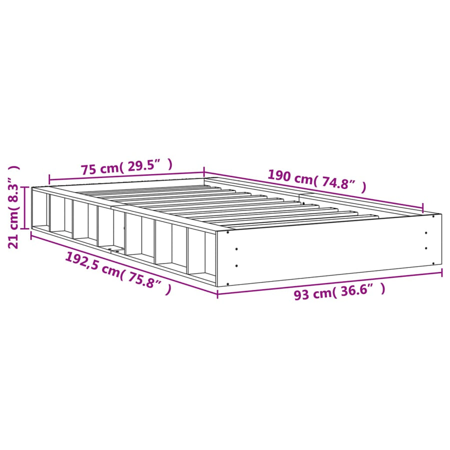 Bedframe Massief Grenenhout Wasbruin 75X190 Cm