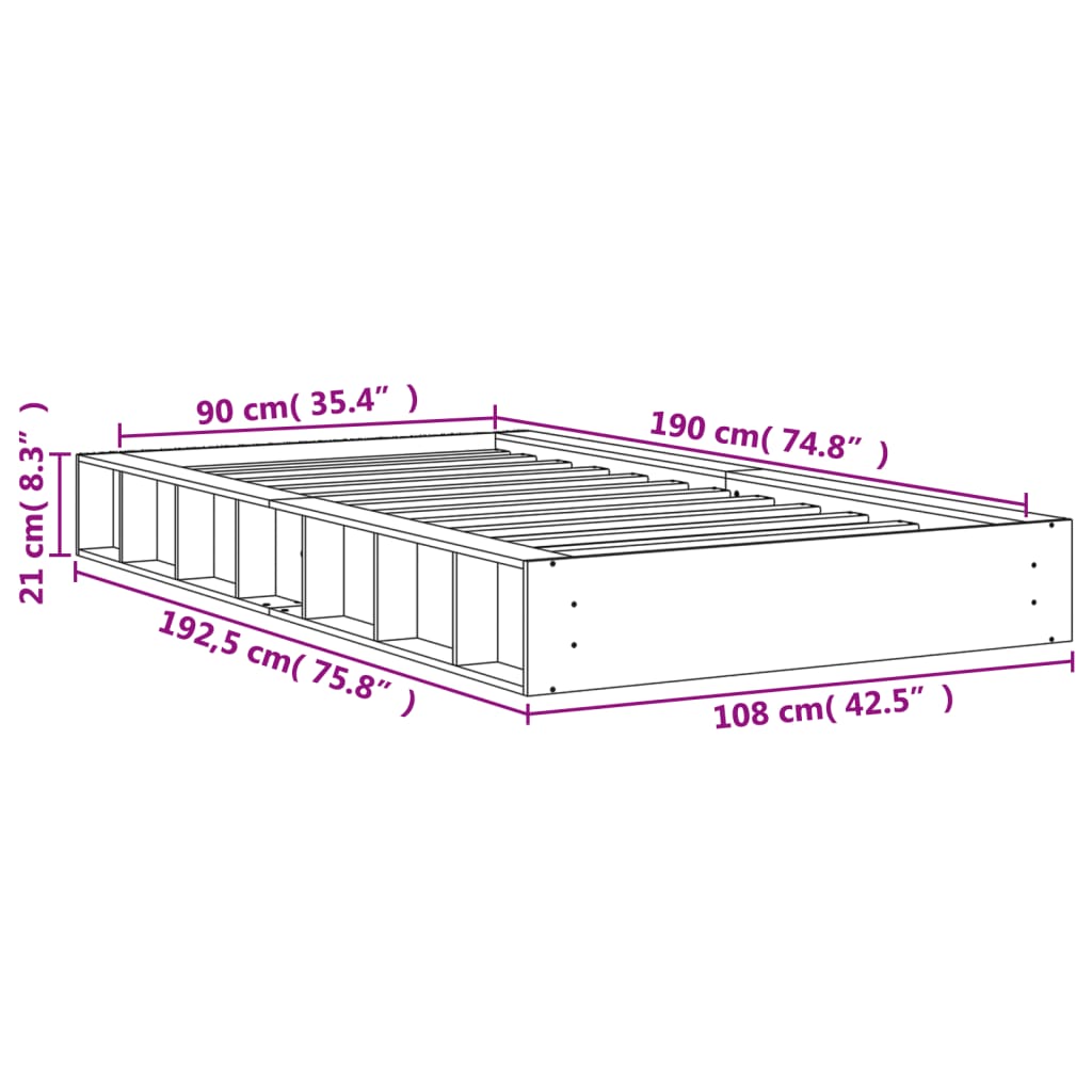 Bedframe Massief Grenenhout Wasbruin 90X190 Cm