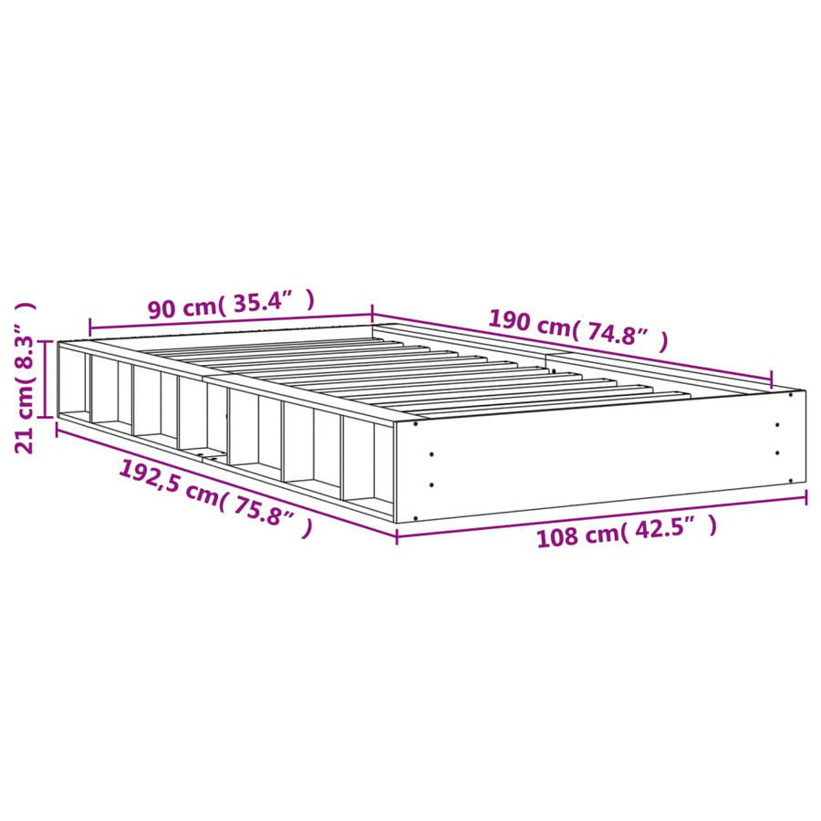 Bedframe Massief Grenenhout Wasbruin 90X190 Cm
