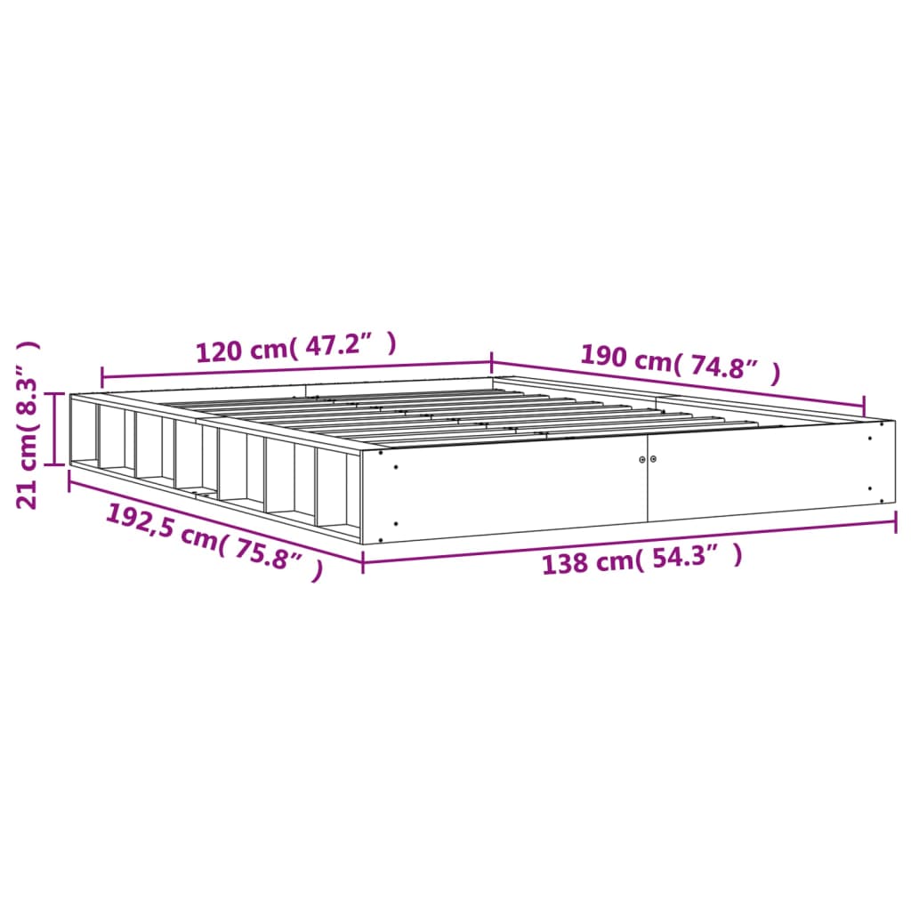 Bedframe Massief Grenenhout Wasbruin 120X190 Cm
