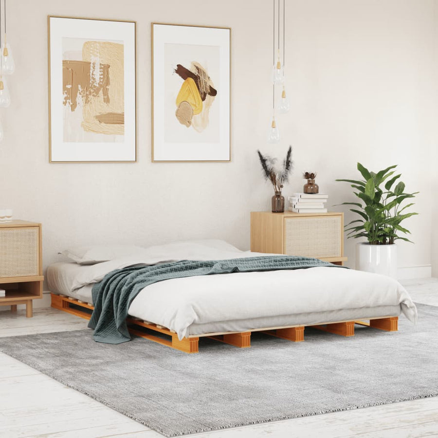 Palletbed massief grenenhout wasbruin 140x200 cm 140 x 200 cm Bruin