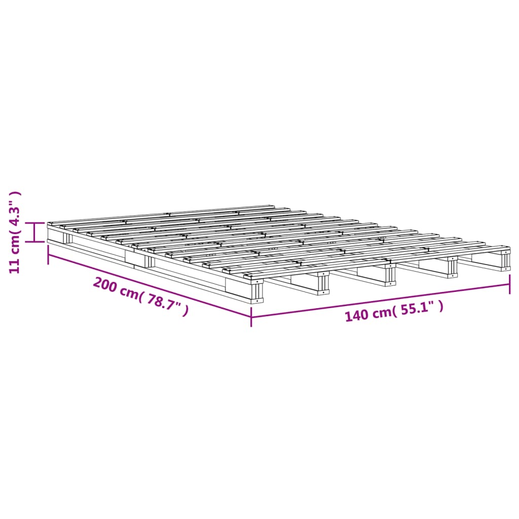 Palletbed massief grenenhout wasbruin 140x200 cm 140 x 200 cm Bruin