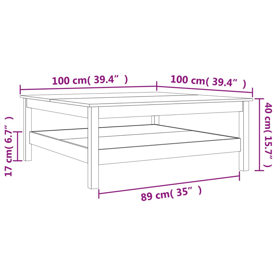 Salontafel Massief Grenenhout Was 100 x 100 x 40 cm Bruin