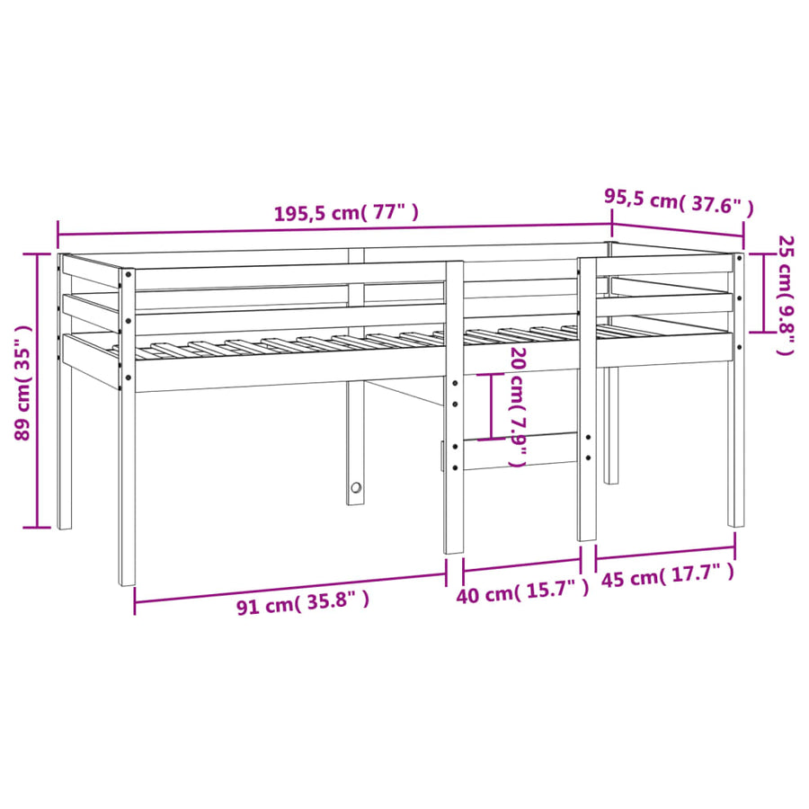 Hoogslaper massief grenenhout wasbruin 90x190 cm 90 x 190 cm Bruin