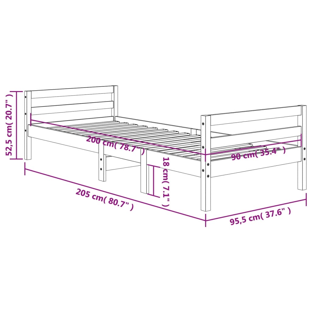 Bedframe Massief Grenenhout Was Bruin 90 x 200 cm
