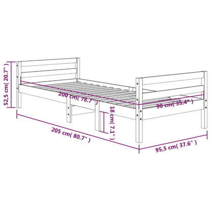 Bedframe Massief Grenenhout Was Bruin 90 x 200 cm