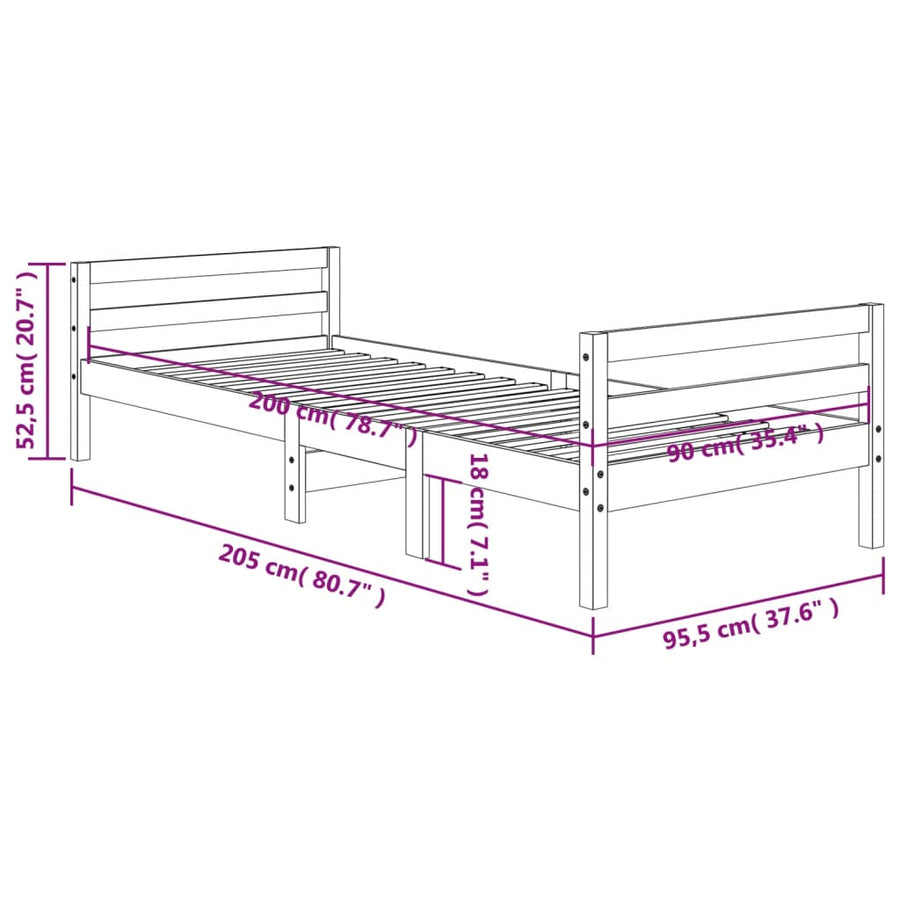 Bedframe Massief Grenenhout Was Bruin 90 x 200 cm