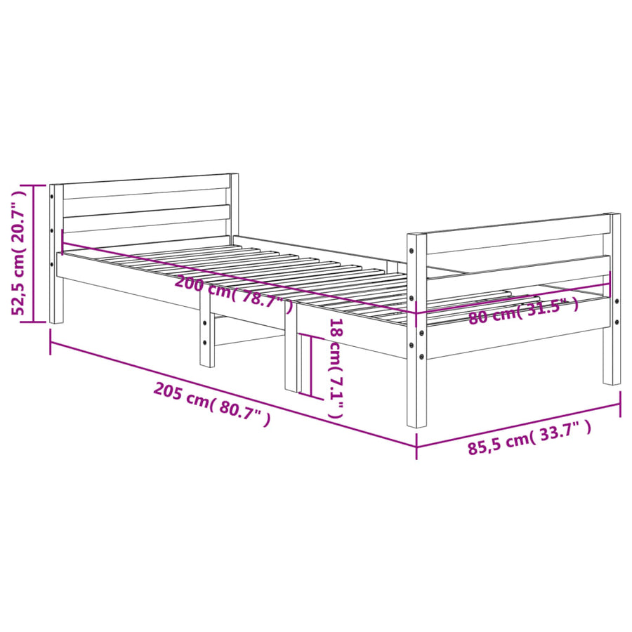 Bedframe Massief Grenenhout Was Bruin 80 x 200 cm