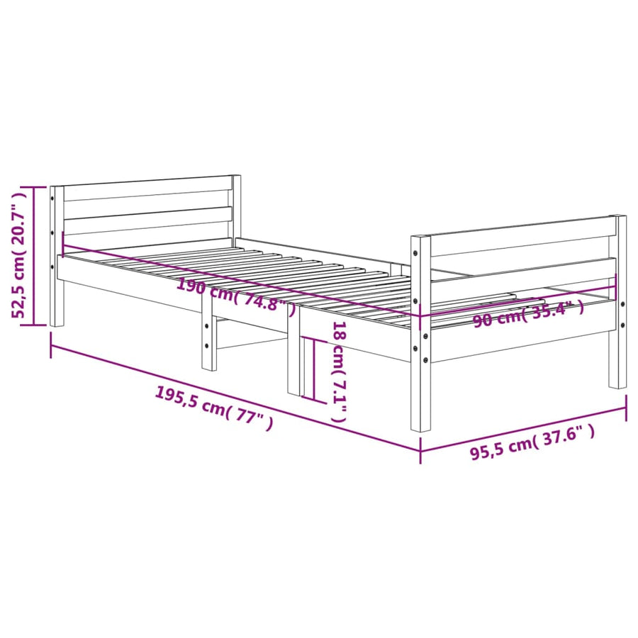 Bedframe Massief Grenenhout Was Bruin 90 x 190 cm