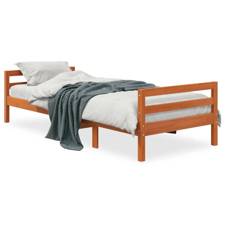 Bedframe massief grenenhout wasbruin 75x190 cm 75 x 190 cm Bruin