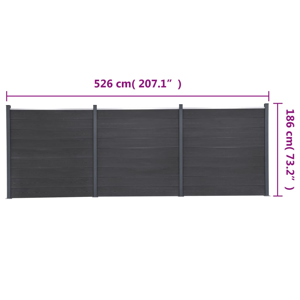 Schuttingpaneelset 526x186 cm HKC grijs 526 x 186 cm Grijs